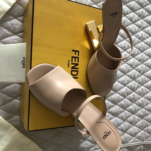 AUTHENTIC, NWT Beautiful, Fendi First Sandal, Blush Color, Gold Fendi Logo Heel - Picture 3 of 12